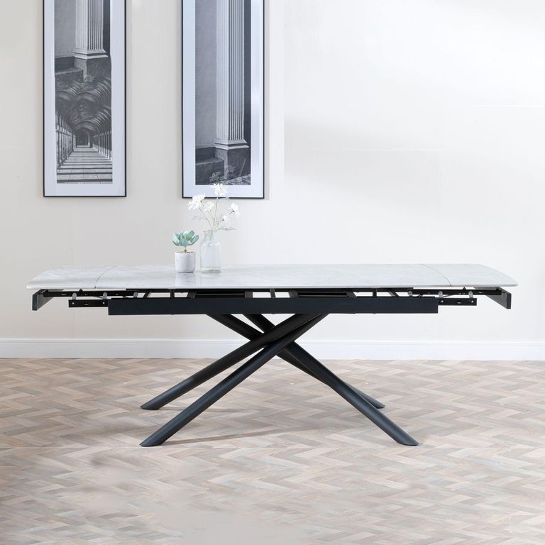 Apollo Extending Dining Set - 6-10 Seater - 160cm-220cm - Grey Ceramic - Peyton Dining Chair - Green Fabric