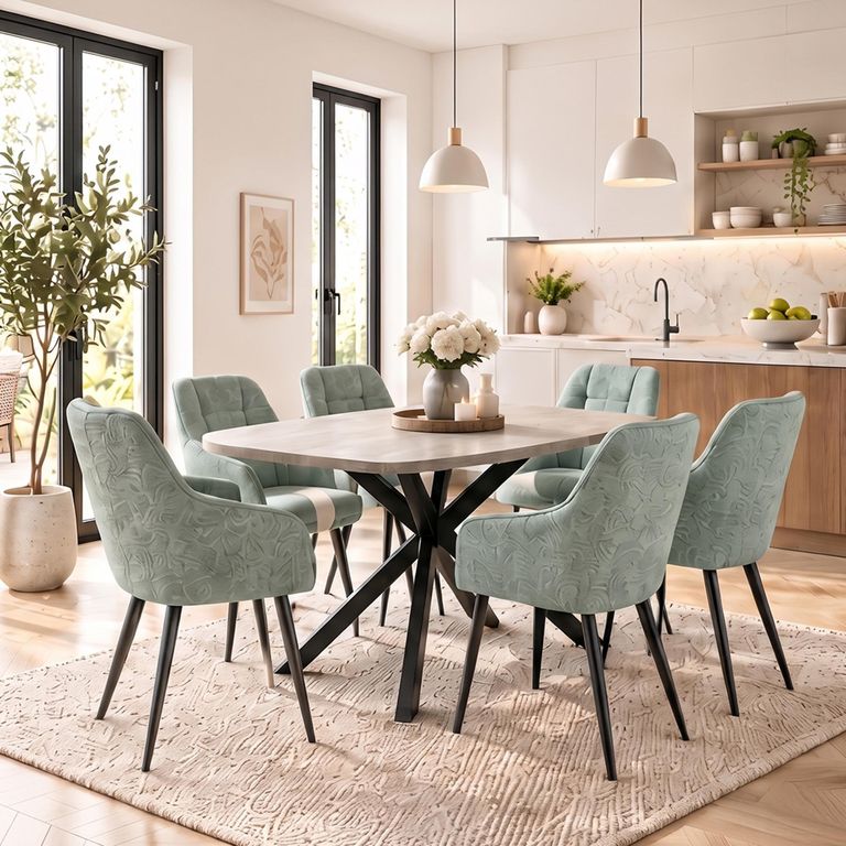 Bedford Oak 6 Seater 180cm Dining Set with 6 Hugo Chair