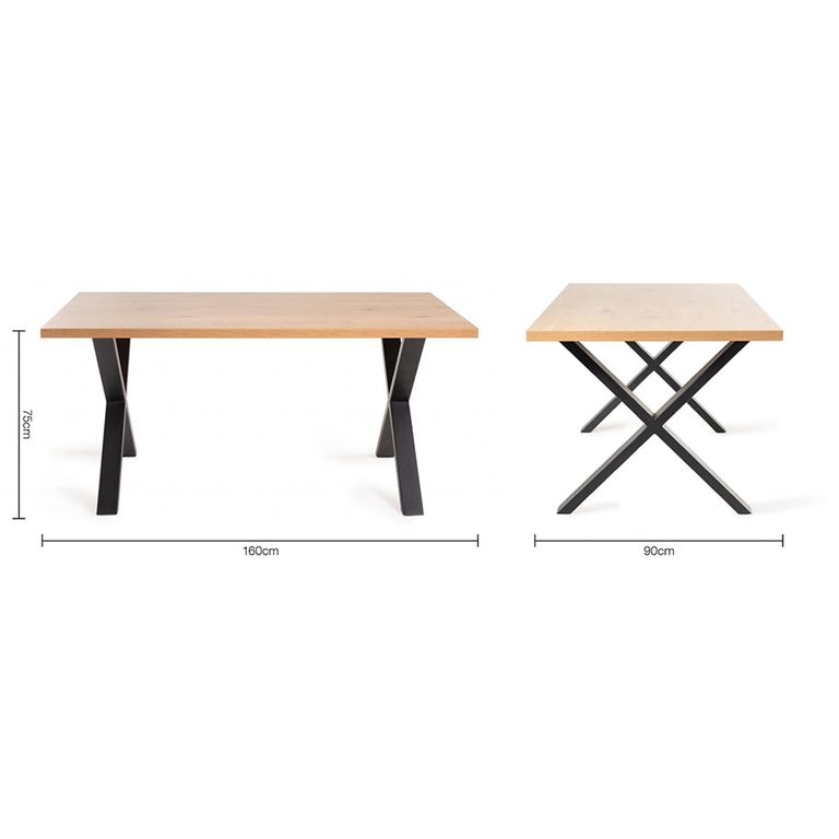 Ramsay Oak Dining Table Set - 6 Seater - 160cm - X Leg - 6 Mondrian Dark Grey Faux Leather Chairs