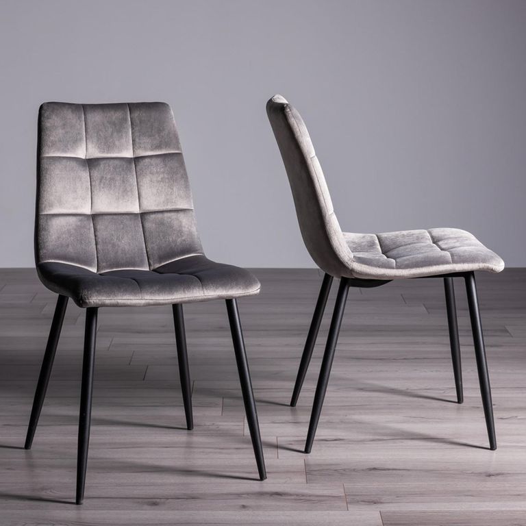 Ramsay Oak Dining Table Set - 6 Seater - 160cm - X Leg - 6 Mondrian Grey Velvet Chairs