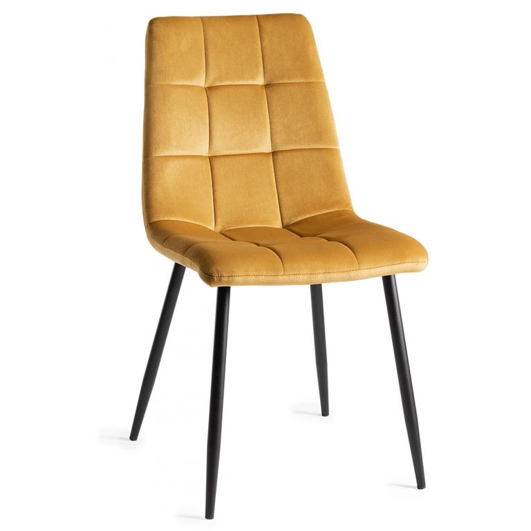 Ramsay Oak Dining Table Set - 6 Seater - 160cm - X Leg - 6 Mondrian Mustard Velvet Chairs
