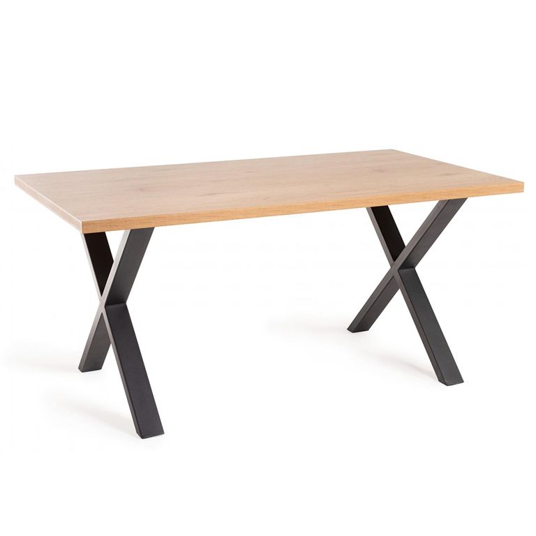 Ramsay Oak Dining Table Set - 6 Seater - 160cm - X Leg - 6 Mondrian Petrol Blue Velvet Chairs