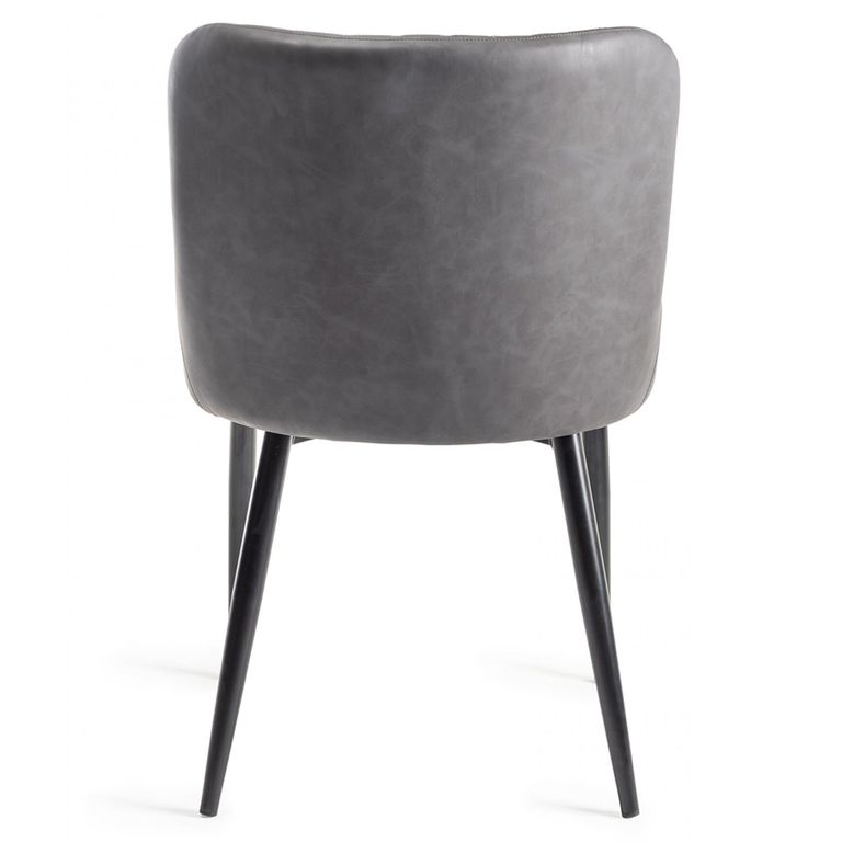 Turin Glass Round Dining Table - 4 Seater - 120cm - Dark Oak Legs - 4 Cezanne Dark Grey Faux Leather Chairs - Black Legs