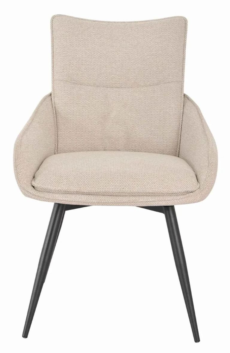 Bern Fluted Dining Set - 4 Seater - 120cm - Round - Black - 4x Ace Swivel Dining Chairs - Beige Fabric
