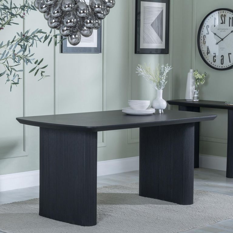 Bern Fluted Dining Set - 6 Seater - 160cm - Black - Arctic Swivel Dining Chairs - Blue Velvet Fabric