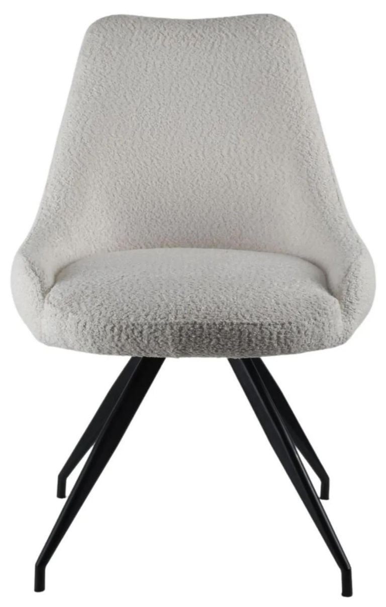 Bern Fluted Dining Set - 6 Seater - 160cm - Black - Arctic Swivel Dining Chairs - Cream Velvet Fabric