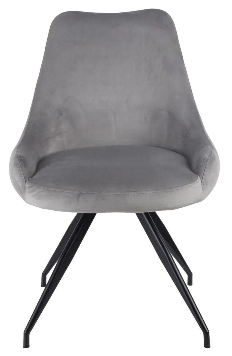 Bern Fluted Dining Set - 6 Seater - 160cm - Black - Arctic Swivel Dining Chairs - Grey Velvet Fabric