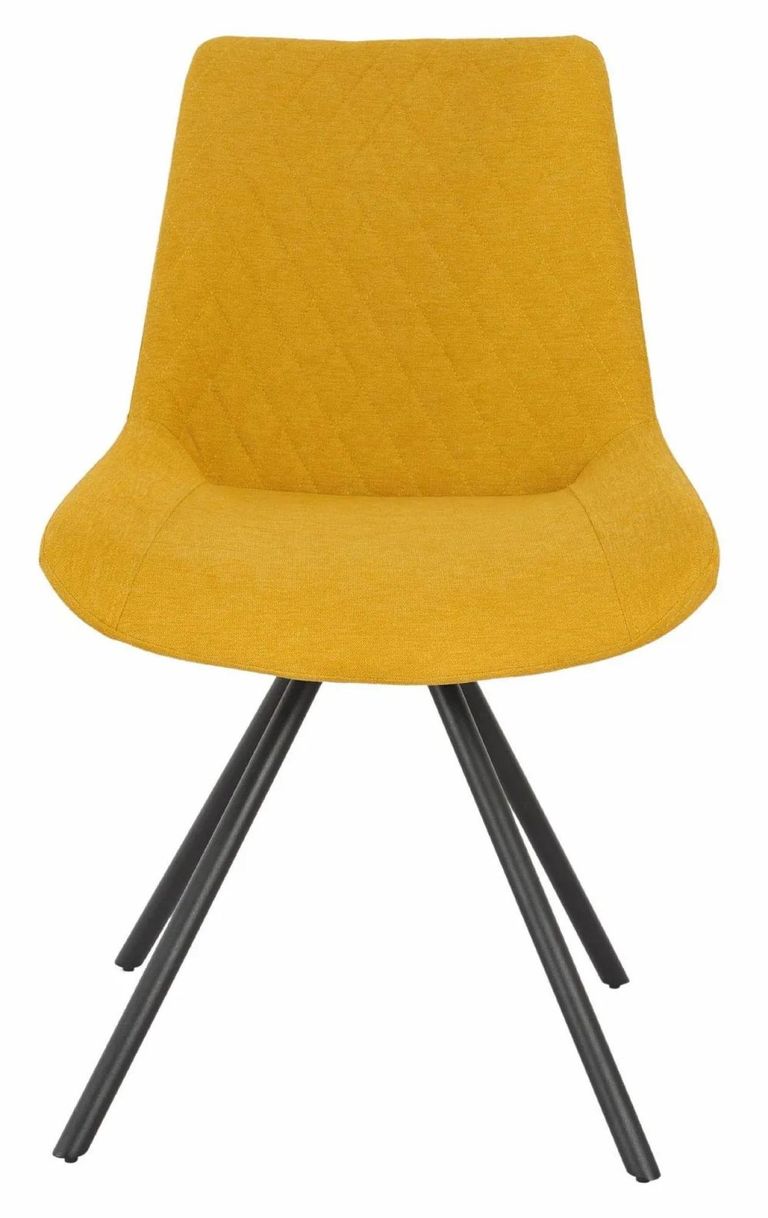 Bern Fluted Dining Set - 6 Seater - 160cm - Black - Boden Swivel Dining Chairs - Yellow Fabric