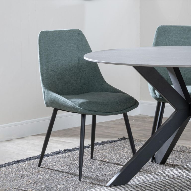 Bern Fluted Dining Set - 6 Seater - 160cm - Black - Darwin Dining Chairs - Green Fabric