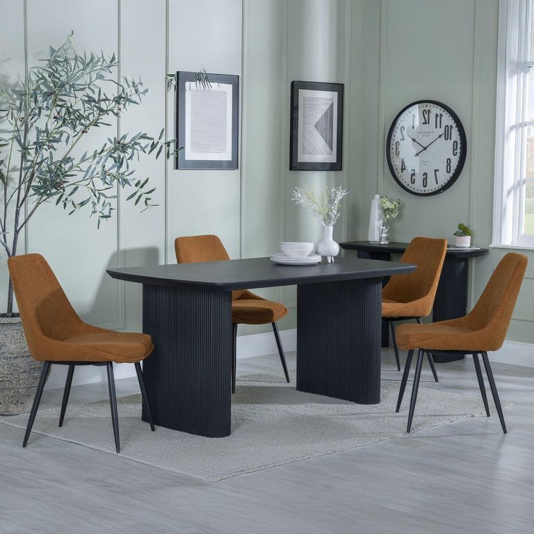 Bern Fluted Dining Set - 6 Seater - 160cm - Black - Darwin Dining Chairs - Orange Fabric