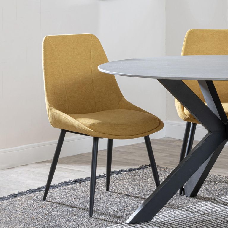 Bern Fluted Dining Set - 6 Seater - 160cm - Black - Darwin Dining Chairs - Yellow Fabric