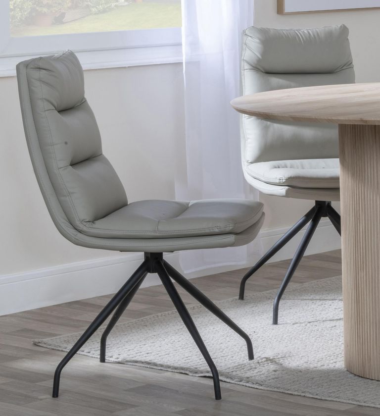 Bern Fluted Dining Set - 6 Seater - 160cm - Black - Diego Swivel Dining Chairs - Beige Leather