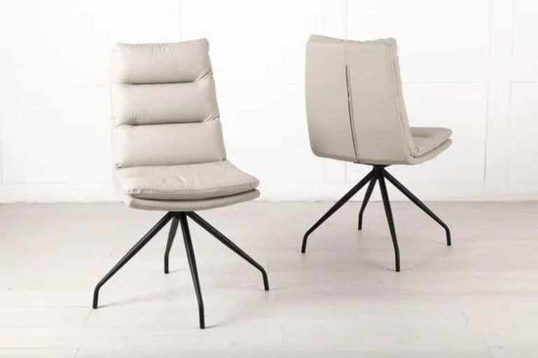 Bern Fluted Dining Set - 6 Seater - 160cm - Black - Diego Swivel Dining Chairs - Beige Leather