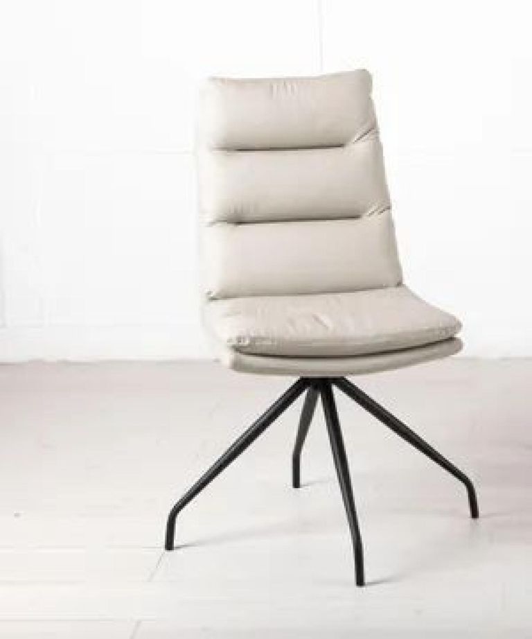 Bern Fluted Dining Set - 6 Seater - 160cm - Black - Diego Swivel Dining Chairs - Beige Leather