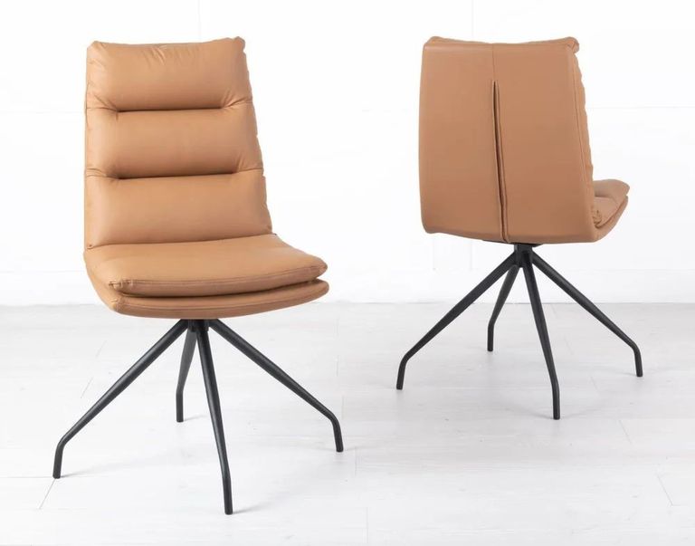 Bern Fluted Dining Set - 6 Seater - 160cm - Black - Diego Swivel Dining Chairs - Brown Leather