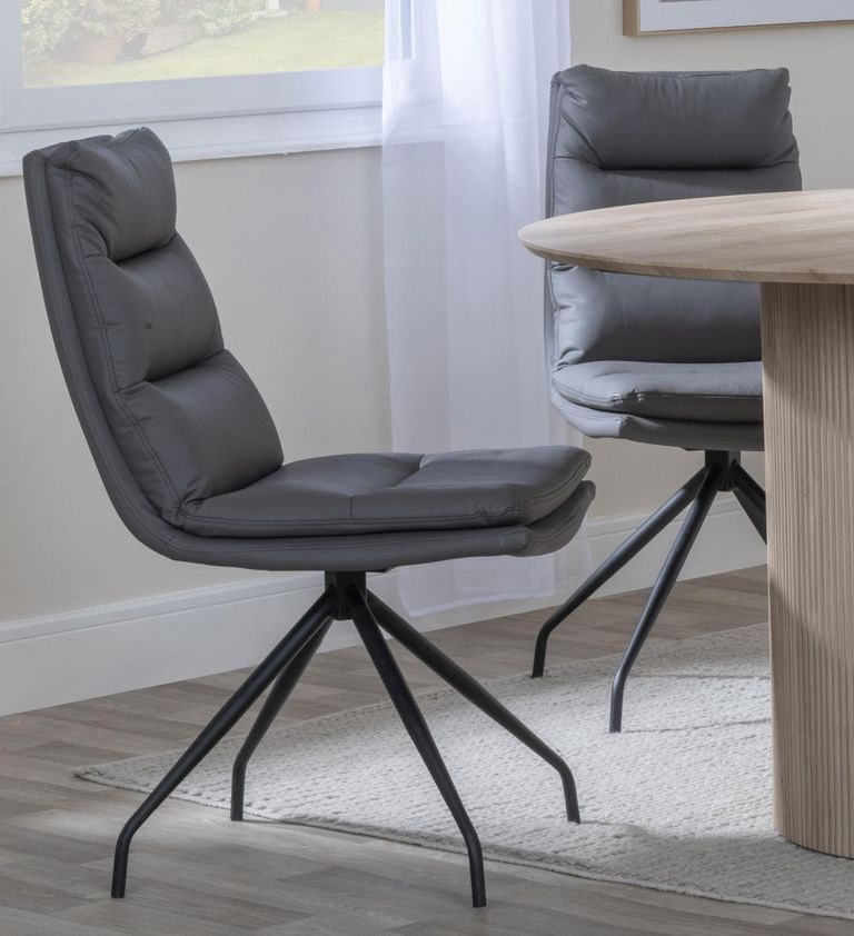 Bern Fluted Dining Set - 6 Seater - 160cm - Black - Diego Swivel Dining Chairs - Grey Leather