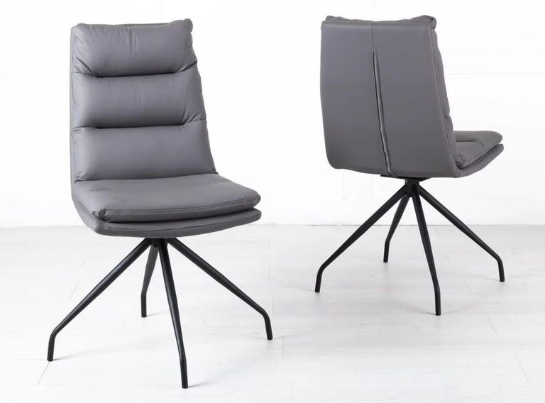 Bern Fluted Dining Set - 6 Seater - 160cm - Black - Diego Swivel Dining Chairs - Grey Leather