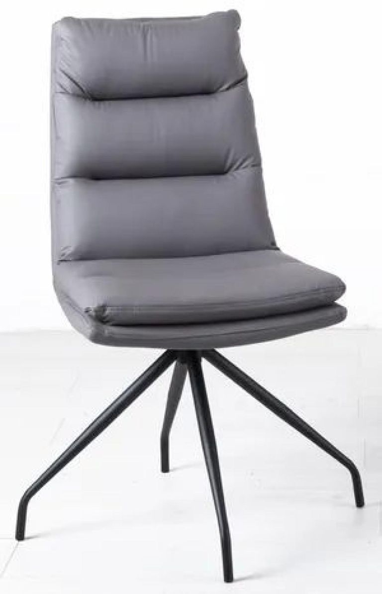 Bern Fluted Dining Set - 6 Seater - 160cm - Black - Diego Swivel Dining Chairs - Grey Leather