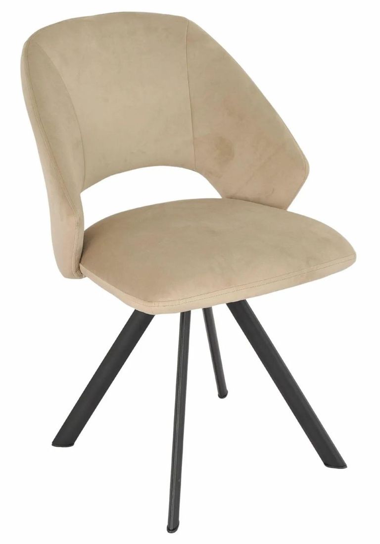 Bern Fluted Dining Set - 6 Seater - 160cm - Black - Ion Swivel Dining Chairs - Beige Velvet Fabric