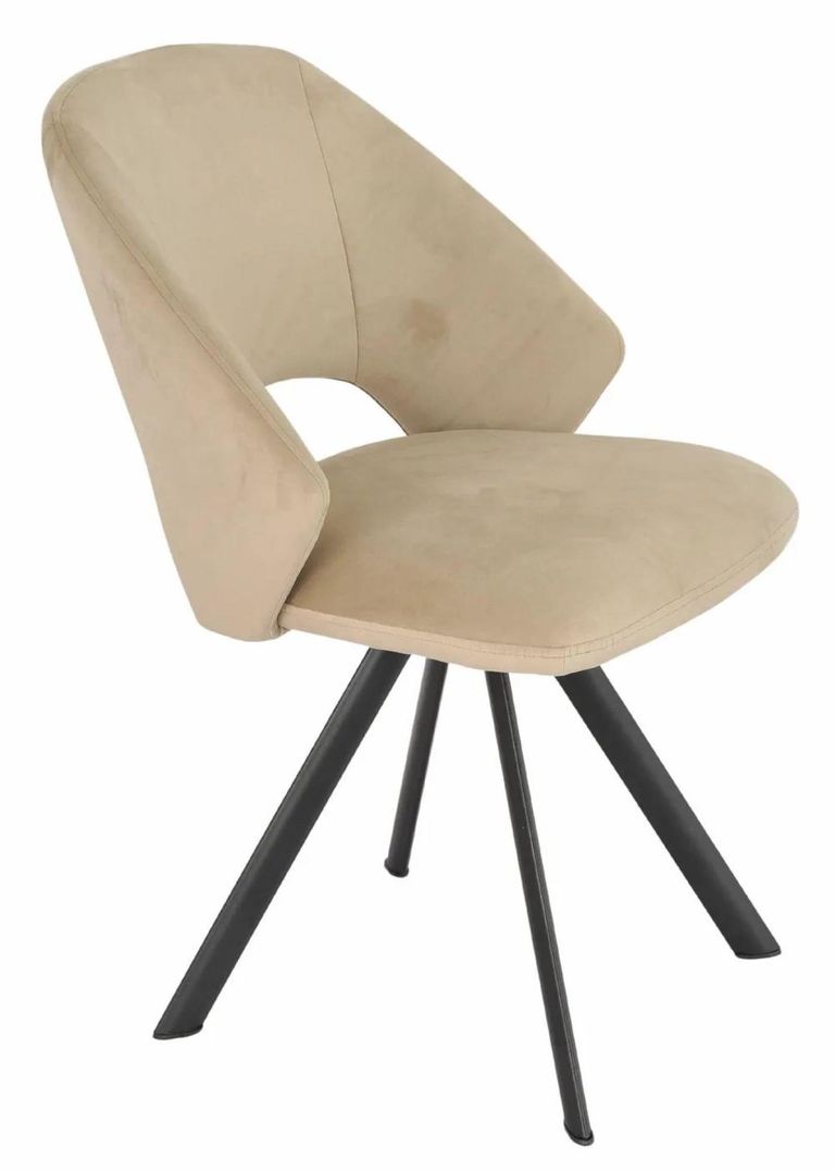 Bern Fluted Dining Set - 6 Seater - 160cm - Black - Ion Swivel Dining Chairs - Beige Velvet Fabric