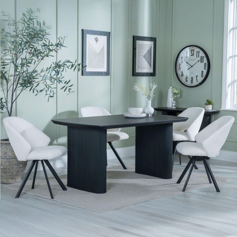 Bern Fluted Dining Set - 6 Seater - 160cm - Black - Ion Swivel Dining Chairs - Cream Boucle Fabric