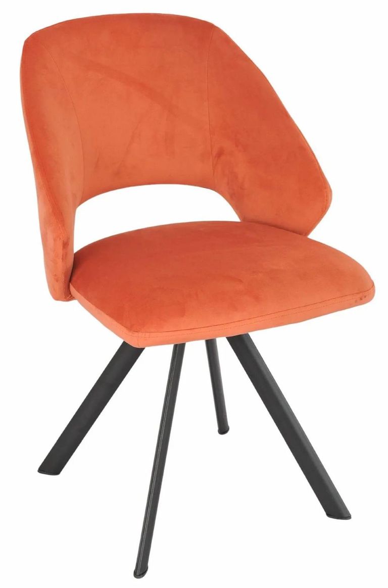 Bern Fluted Dining Set - 6 Seater - 160cm - Black - Ion Swivel Dining Chairs - Orange Velvet Fabric