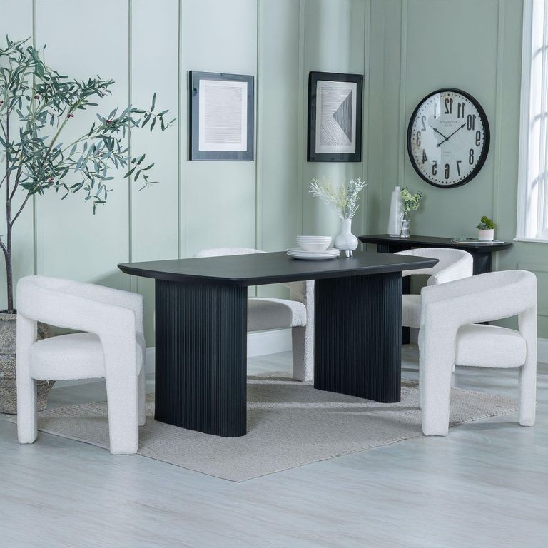 Bern Fluted Dining Set - 6 Seater - 160cm - Black - Kiefer Dining Chairs - Cream Boucle Fabric