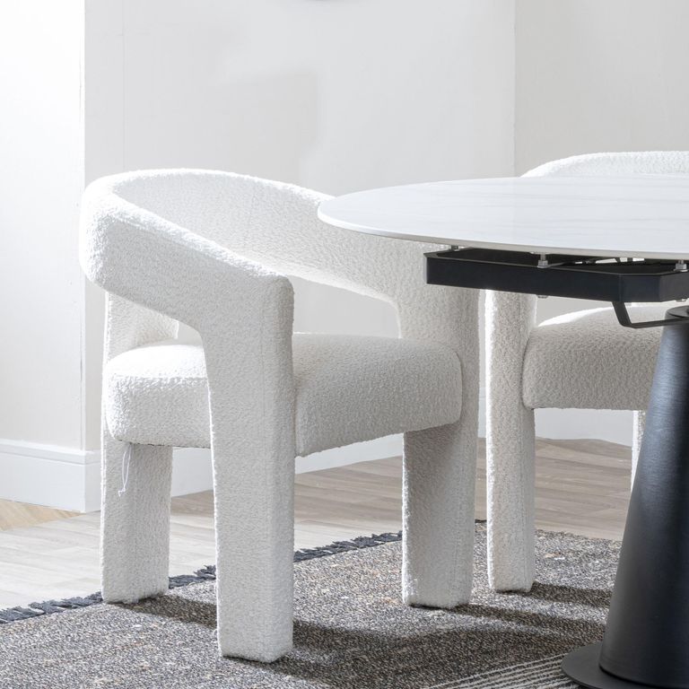 Bern Fluted Dining Set - 6 Seater - 160cm - Oak - Kiefer Dining Chairs - Cream Boucle Fabric