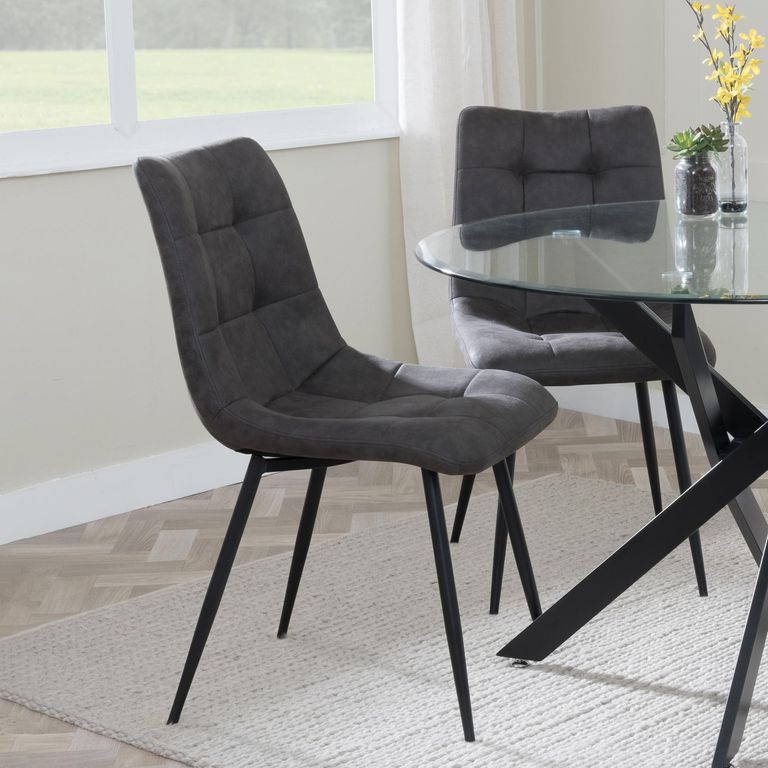 Carrara Dining Set - 4 Seater - 135cm - Round - Grey Ceramic - Extending - 4x Corona Dining Chairs - Grey Fabric