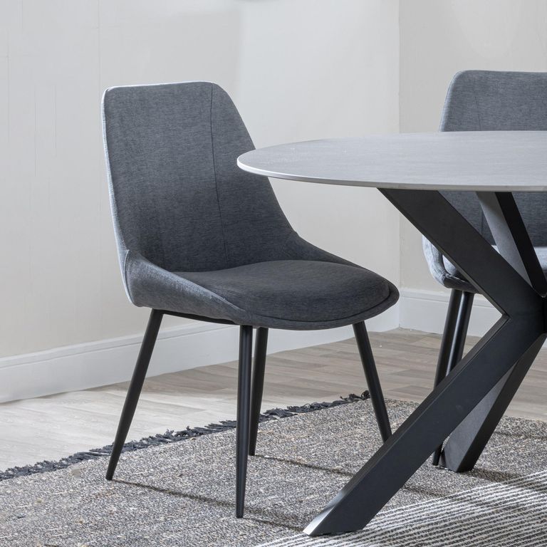 Carrara Dining Set - 4 Seater - 135cm - Round - Grey Ceramic - Extending - 4x Darwin Dining Chairs - Grey Fabric