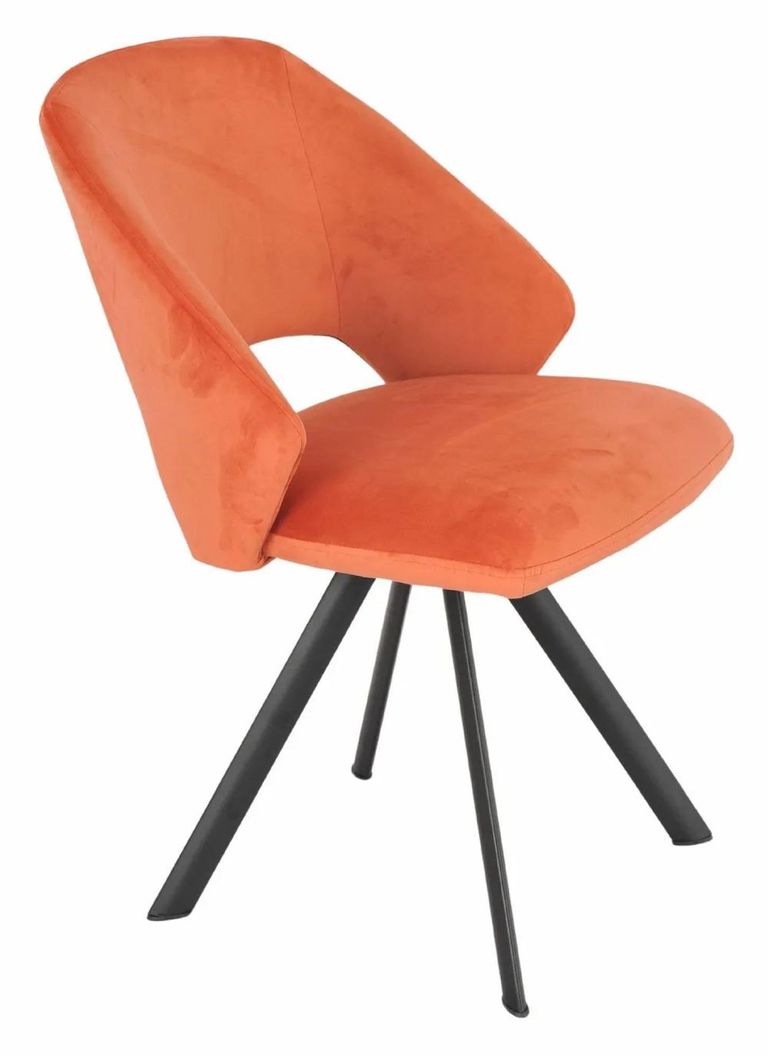Carrara Dining Set - 4 Seater - 135cm - Round - Grey Ceramic - Extending - 4x Ion Swivel Dining Chairs - Orange Velvet Fabric