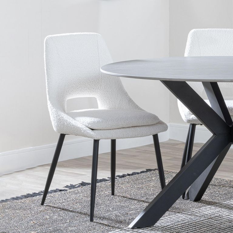Carrara Dining Set - 4 Seater - 135cm - Round - Grey Ceramic - Extending - 4x Peyton Dining Chairs - Cream Fabric
