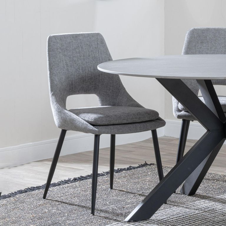 Carrara Dining Set - 4 Seater - 135cm - Round - Grey Ceramic - Extending - 4x Peyton Dining Chairs - Grey Fabric