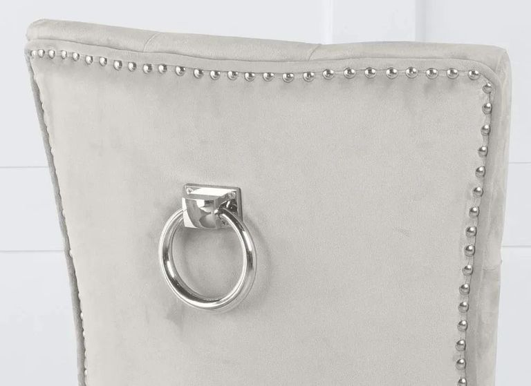 Carrera Dining Set - 4 Seater - 130cm - Round - White Marble - 4x Knocker Back Dining Chairs - Champagne Velvet Fabric - Black Wooden Legs