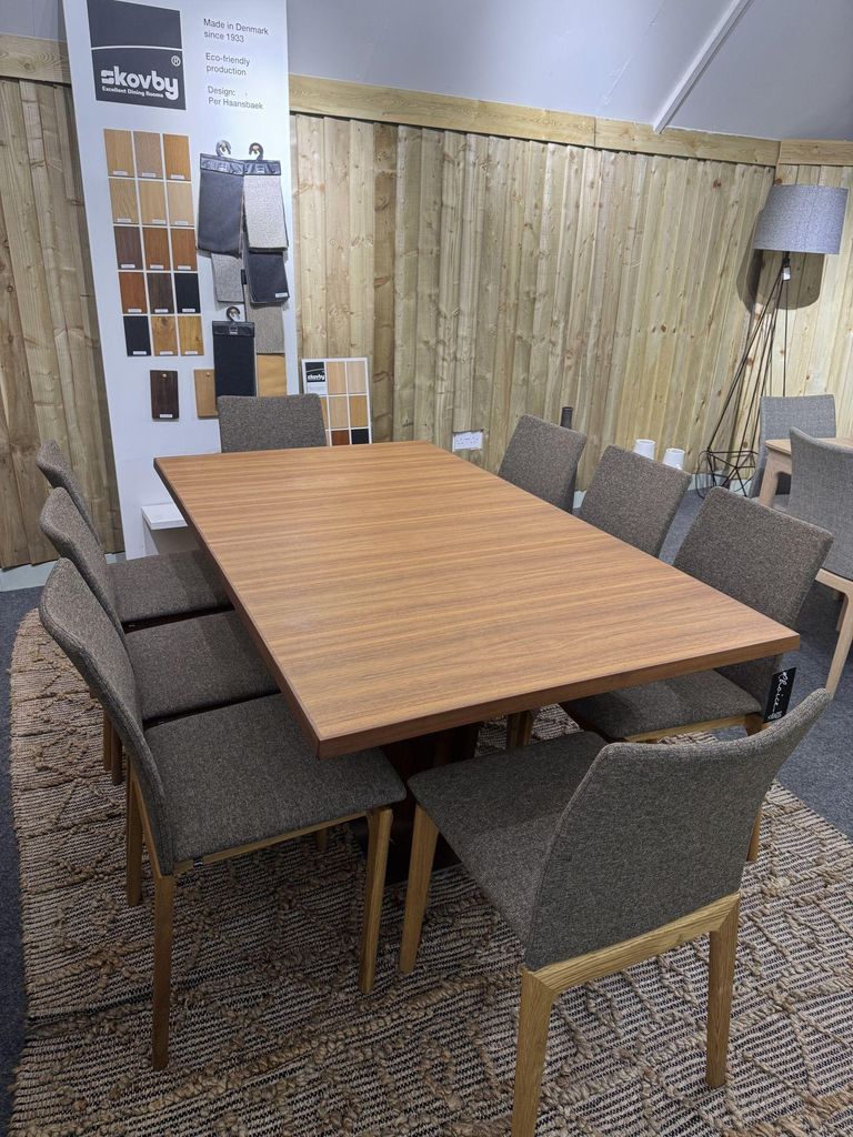 Extending Dining Set - Walnut - 6-10 Seater - 176cm-276cm with 8 Chairs - SM63/SM37 EX Display
