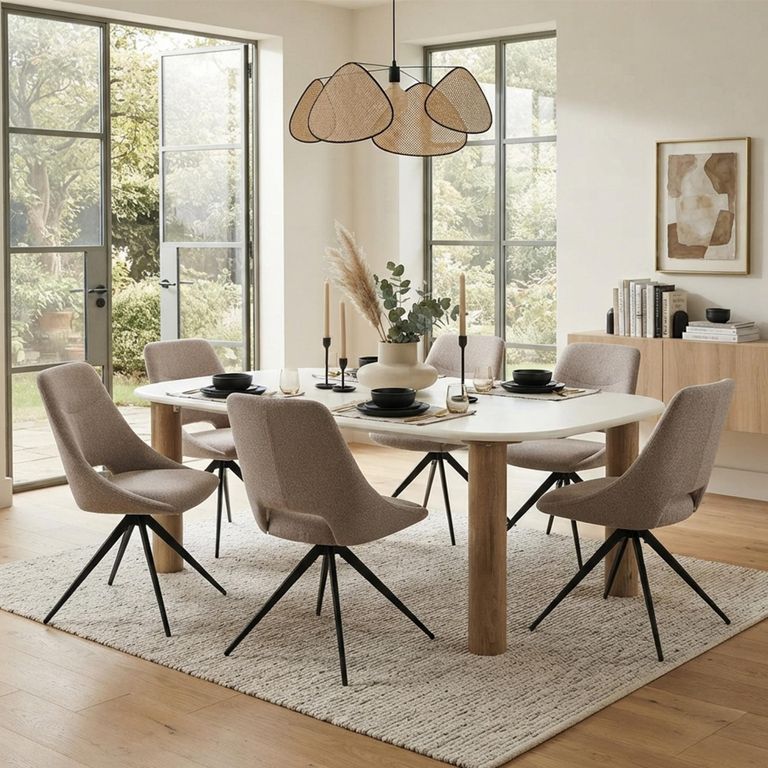 Fondi Dining Set - 240cm - Sand and Brown - 6 Dokka Swivel Chairs