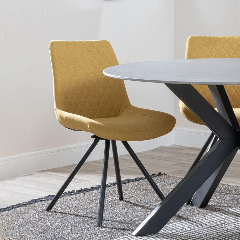 Hayden Dining Set - 6-12 Seater - 160cm-240cm - White Ceramic - Extending - Boden Swivel Dining Chairs - Yellow Fabric