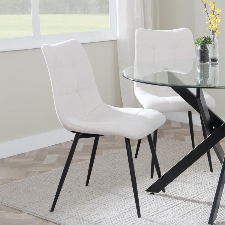 Hayden Dining Set - 6-12 Seater - 160cm-240cm - White Ceramic - Extending - Corona Dining Chairs - Beige Fabric