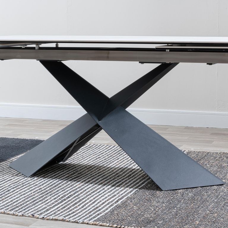 Hayden Dining Set - 6-12 Seater - 160cm-240cm - White Ceramic - Extending - Corona Dining Chairs - Light Grey Fabric