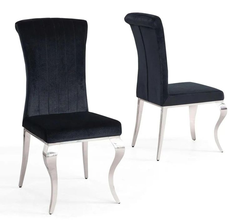 Louis Dining Set - 4 Seater - 140cm - Grey Marble & Chrome - Dining Chairs - Black Velvet Fabric