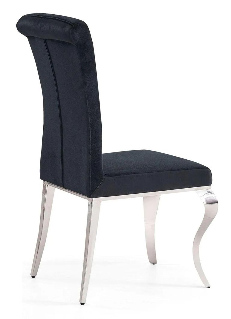 Louis Dining Set - 4 Seater - 140cm - Grey Marble & Chrome - Dining Chairs - Black Velvet Fabric