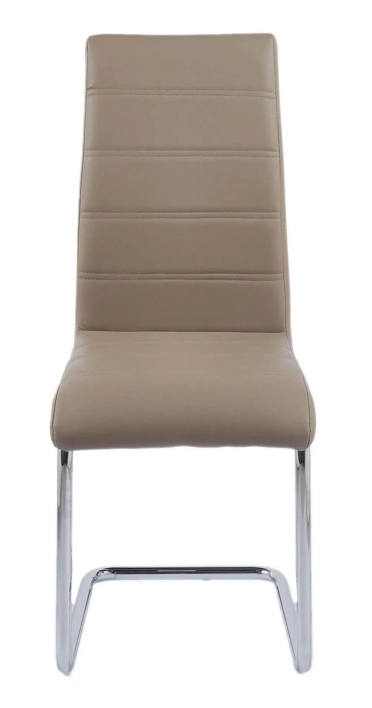 Louis Dining Set - 4 Seater - 140cm - Grey Marble & Chrome - Roma Dining Chairs - Beige Faux Leather