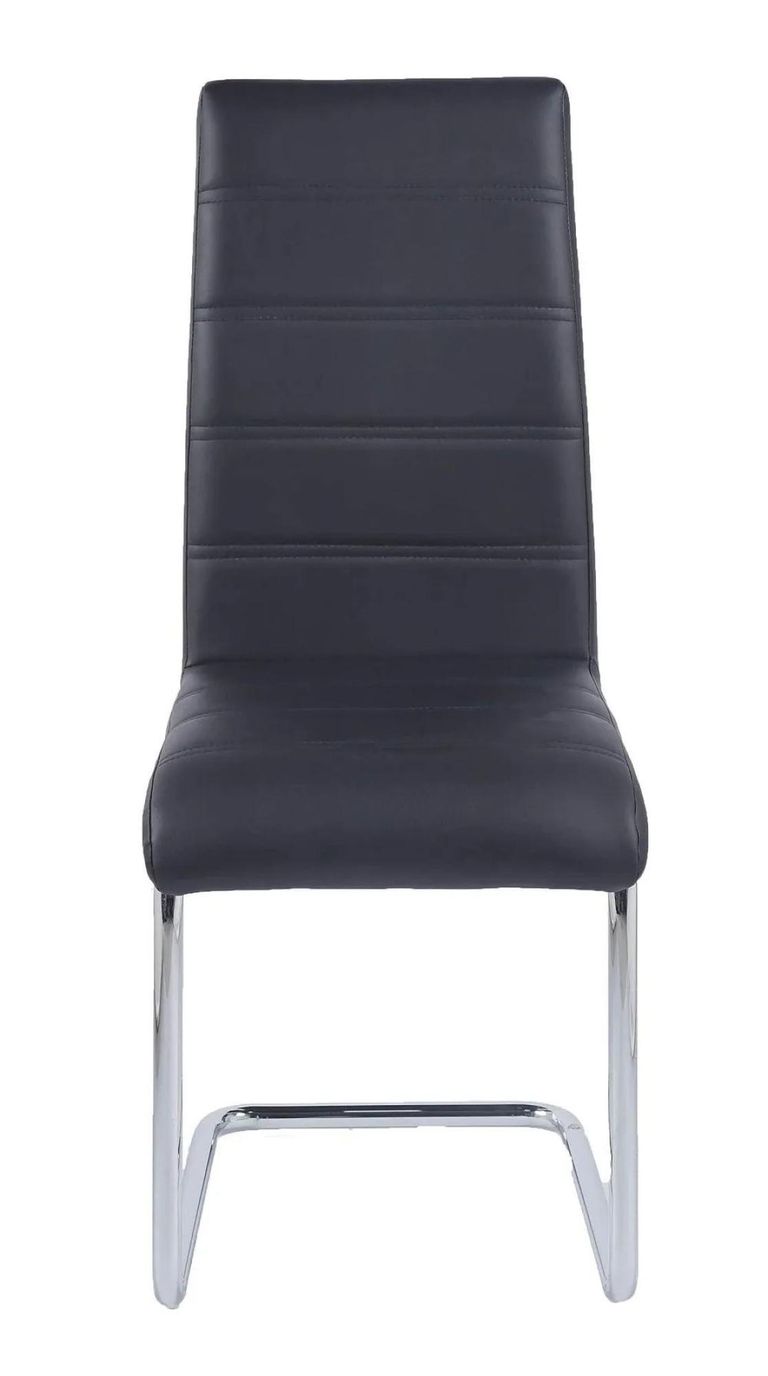 Louis Dining Set - 4 Seater - 140cm - Grey Marble & Chrome - Roma Dining Chairs - Black Faux Leather