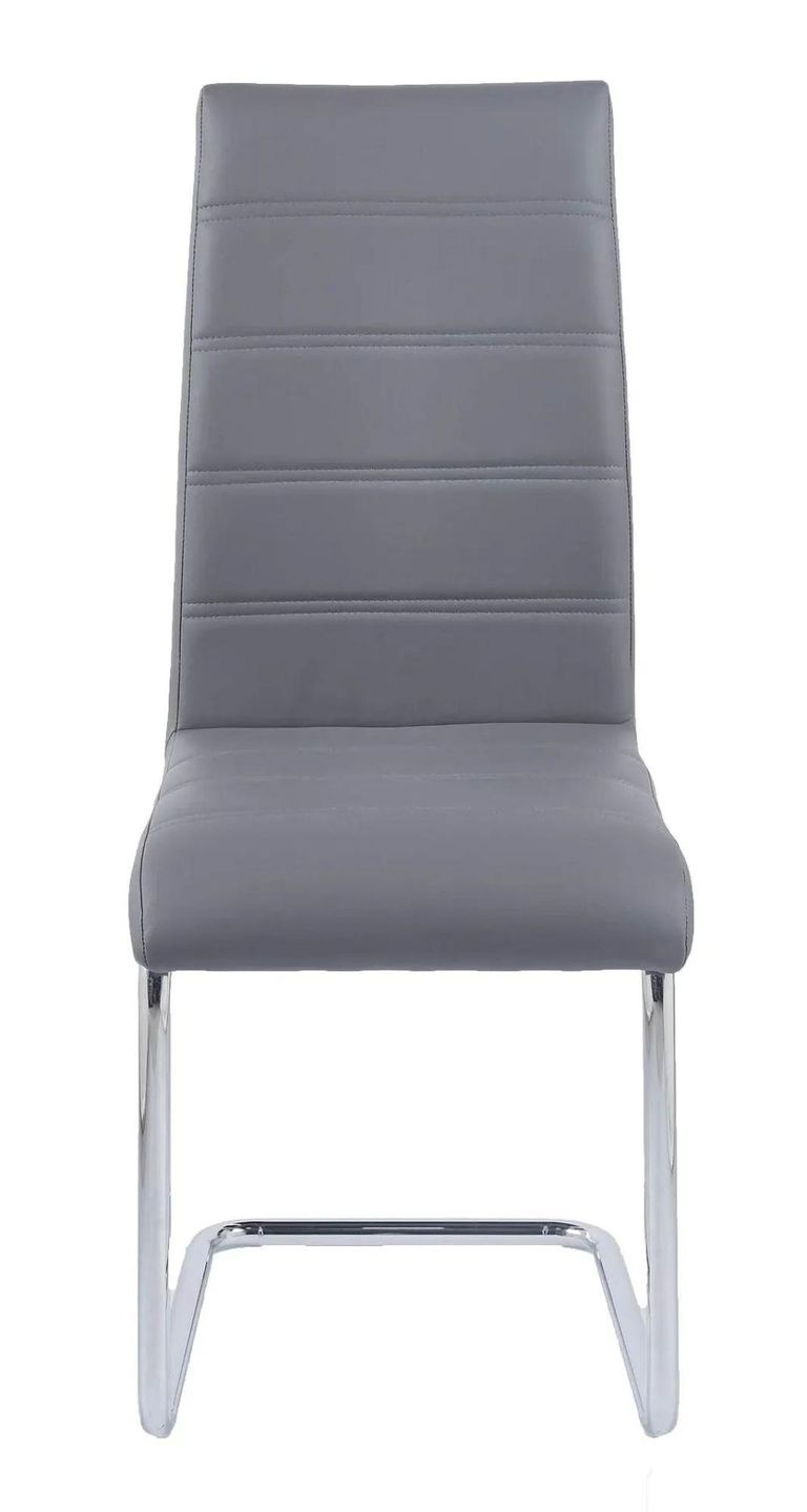 Louis Dining Set - 4 Seater - 140cm - Grey Marble & Chrome - Roma Dining Chairs - Grey Faux Leather