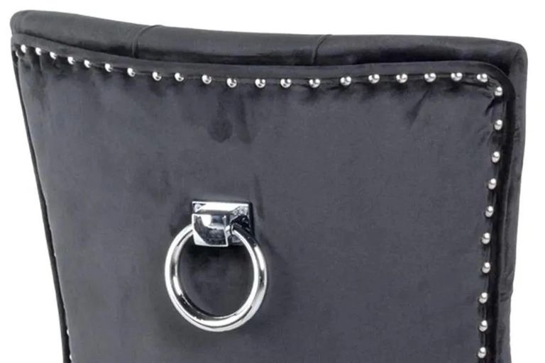 Madrid Dining Set - 6-8 Seater - 160cm-180cm - White Marble - Knocker Back Dining Chairs - Black Velvet Fabric - Black Wooden Legs