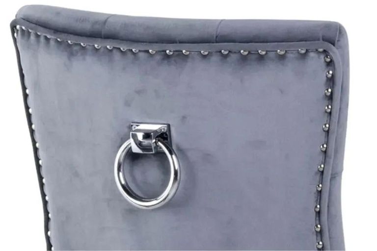 Madrid Dining Set - 6-8 Seater - 160cm-180cm - White Marble - Knocker Back Dining Chairs - Grey Velvet Fabric - Black Wooden Legs