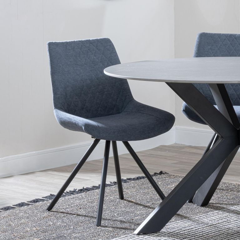 Merlin Dining Set - 6 Seater - 180cm - White Ceramic - Boden Swivel Dining Chairs - Dark Grey Fabric