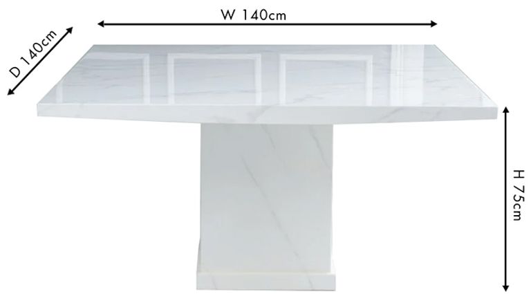 Turin Dining Set - 8 Seater - 140cm - Square - White Marble - Knocker Back Dining Chairs - Grey Fabric - Chrome Legs