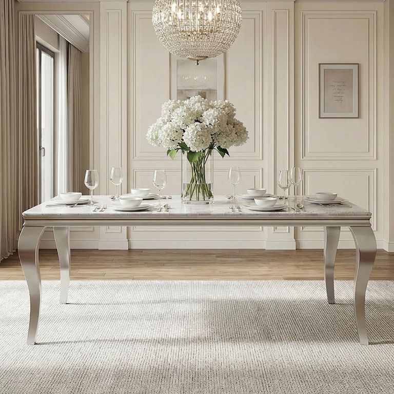 Louis Dining Table - Grey Marble & Chrome - Sizes Available