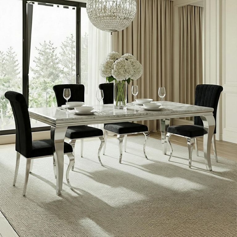 Louis Dining Table - Grey Marble & Chrome - Sizes Available